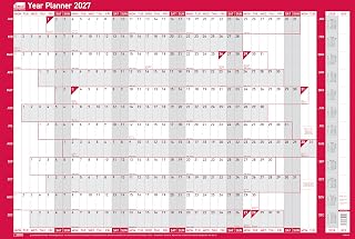Sasco 2027 Original Year Wall Planner with wet wipe pen, pack of 378 stickers & Today sticker, Red, Board Mounted, 915mmW x 610mmH