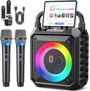 JYX Karaoke Machine for Adult with 2 Wireless Microphones, 6.5" Subwoofer | Zero Delay Mics, Bass/Treble/ Echo Adjustment, Party Lights, Bluetooth 5.3, 24H Playtime, TV Connection