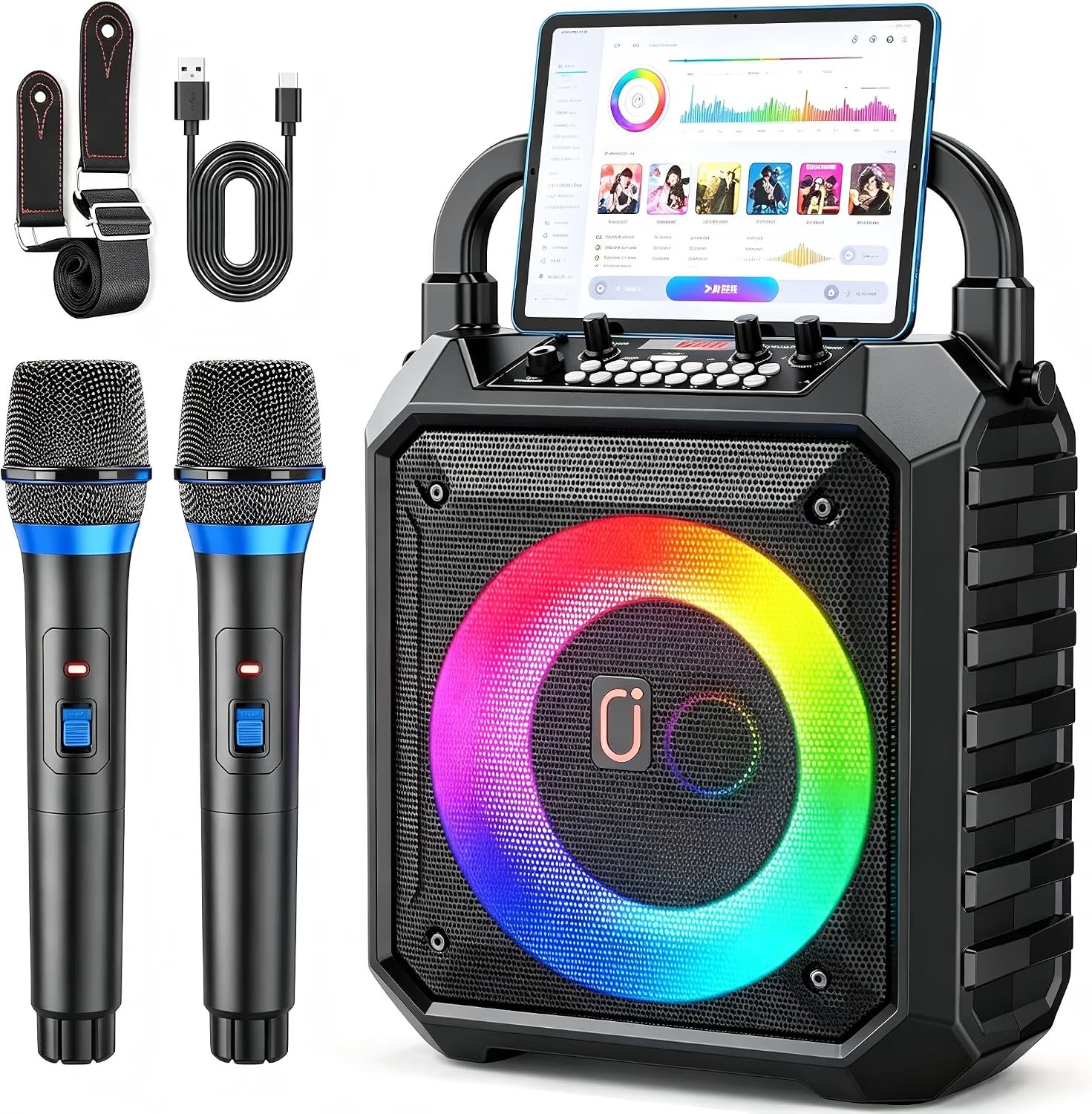 JYX Karaoke Machine for Adult with 2 Wireless Microphones, 6.5" Subwoofer | Zero