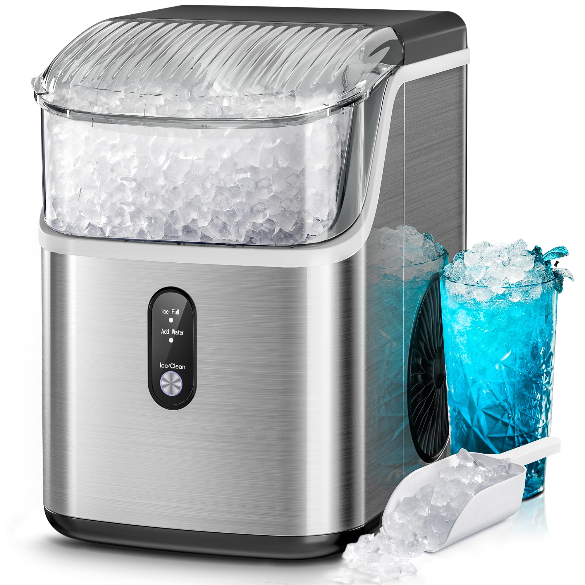 Kismile Nugget Ice Maker Countertop, 35 lbs/Day, Stainless Steel | Portable Soni