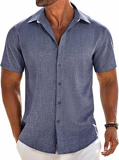 COOFANDY Men's Short Sleeve Button Down Shirt Casual Linen Shirt Beach Summer Holiday