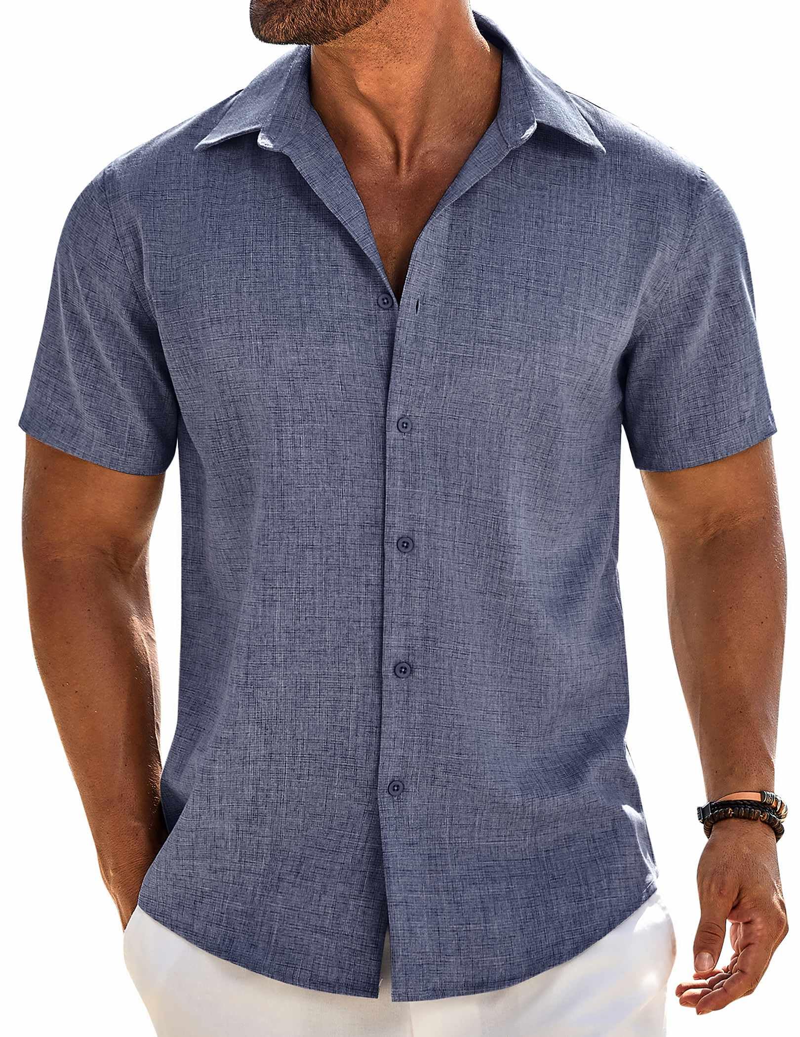 COOFANDY Men's Short Sleeve Button Down Shirt Casual Linen Shirt Beach Summer Ho