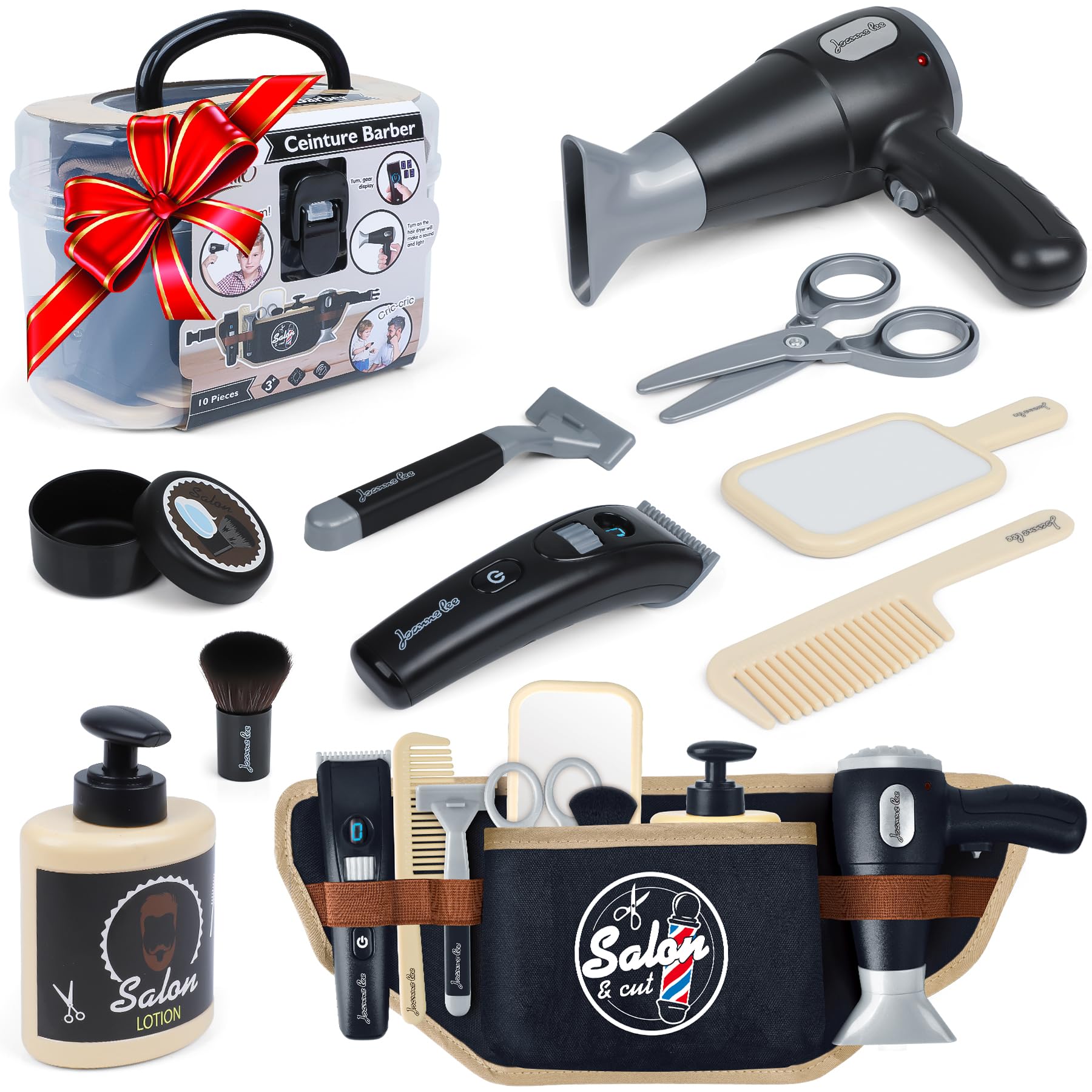 Kids Barber Shop Pretend Play Toy with Toolbelt, Kids Shaving Kit for Boys, Hair