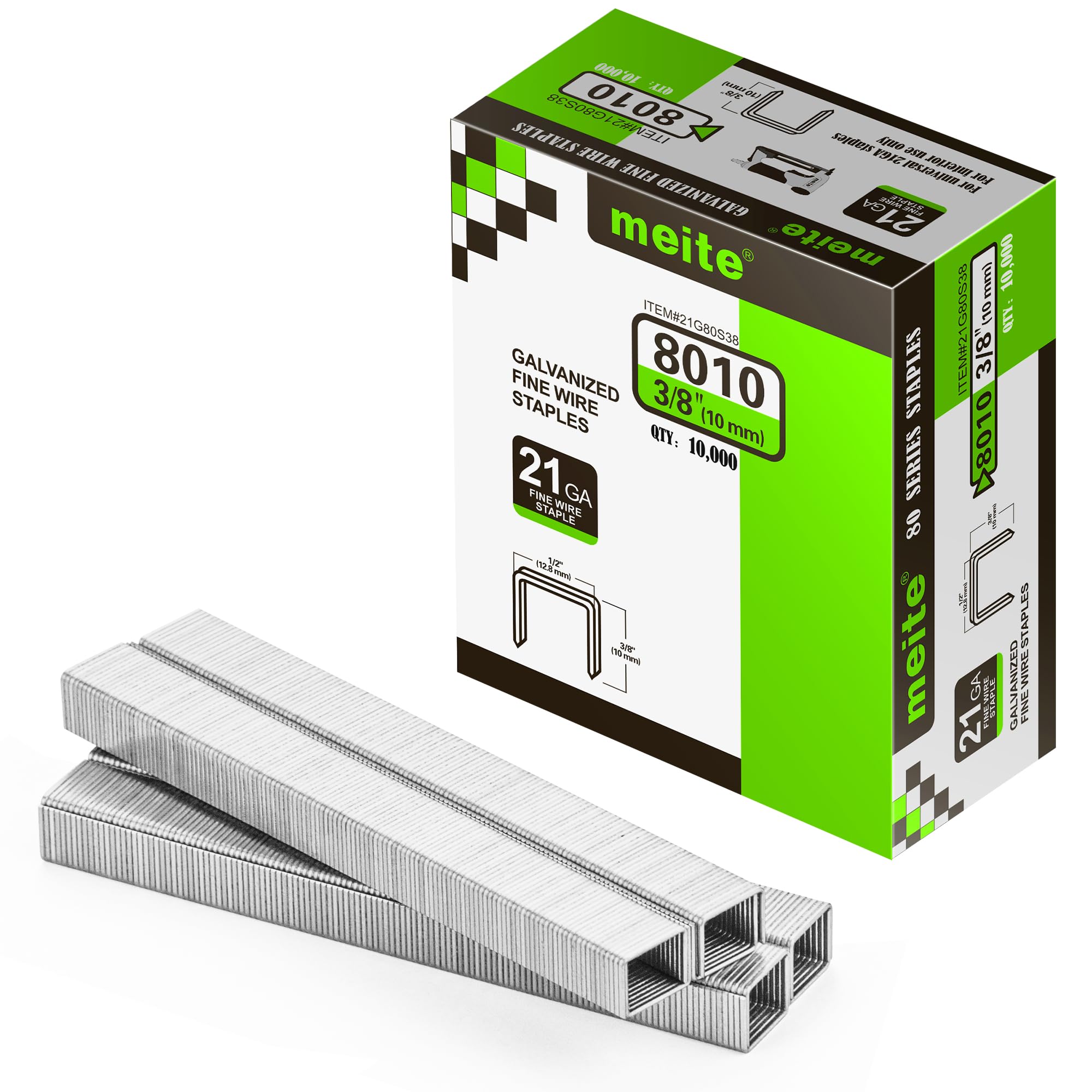 meite 21GA Galvanized Upholstery Staples, 1/2" Crown, 3/8" Leg, 10,000 PCS | Fit