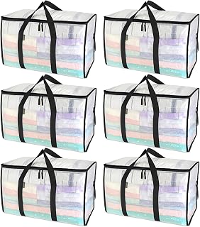 BALEINE 6-Pack Oversized Moving Bags with Reinforced Handles, Heavy-Duty Storage Tote for Clothes, Moving Supplies (Clear, 6-Pack)