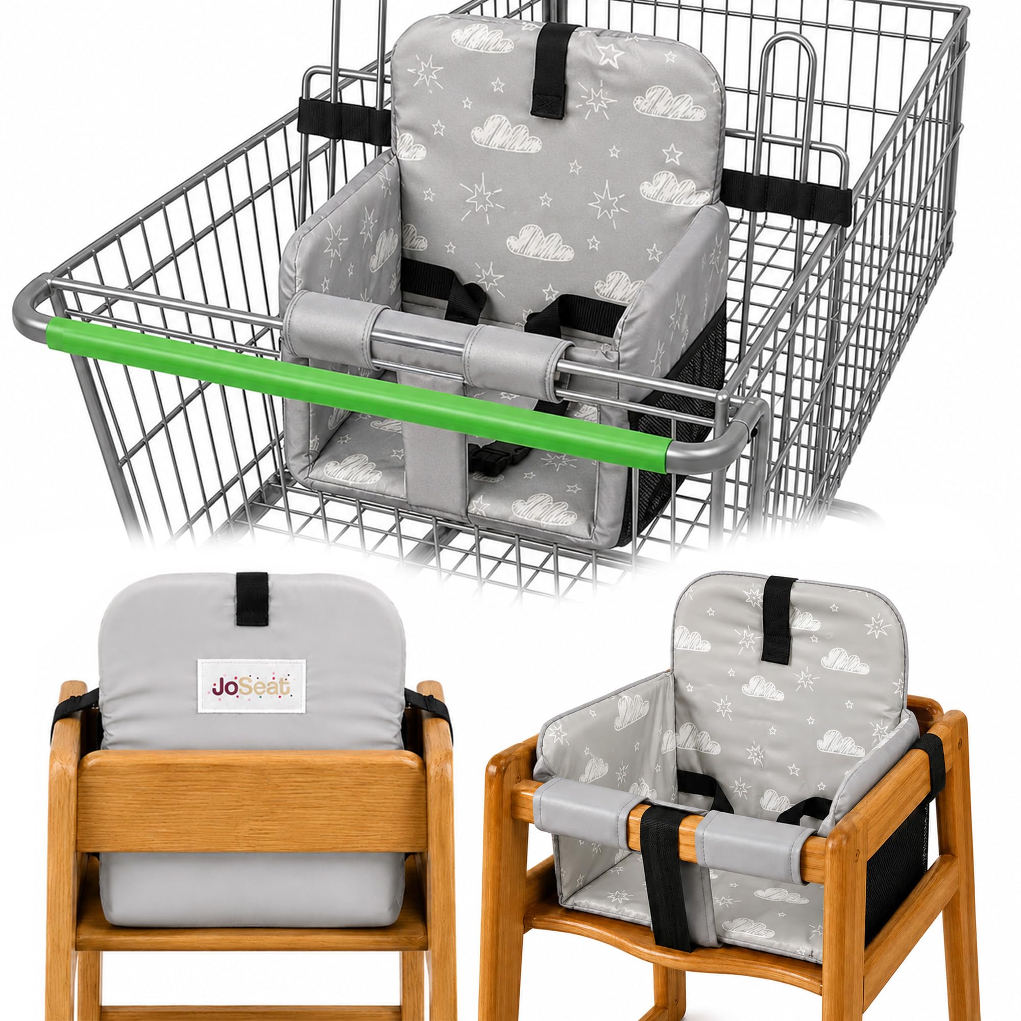 JoSeat Shopping Cart Seat Cover for Baby, Grey Clouds | High Chair & Grocery Car
