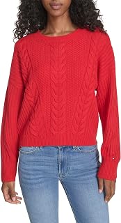 Tommy Hilfiger Women's Solid Cable Crewneck Bobbi Pullover Sweater