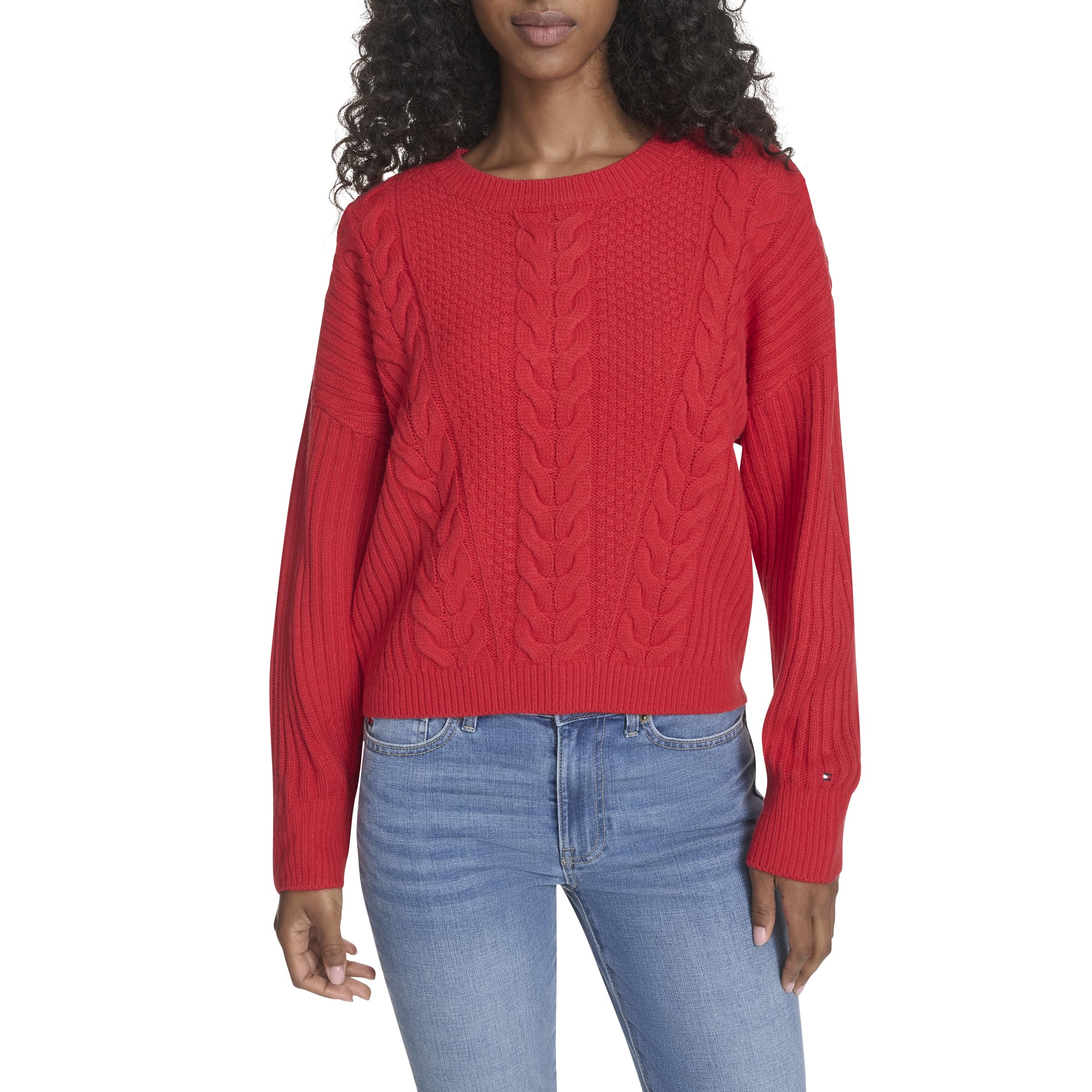 Tommy Hilfiger Women's Solid Cable Crewneck Bobbi Pullover Sweater