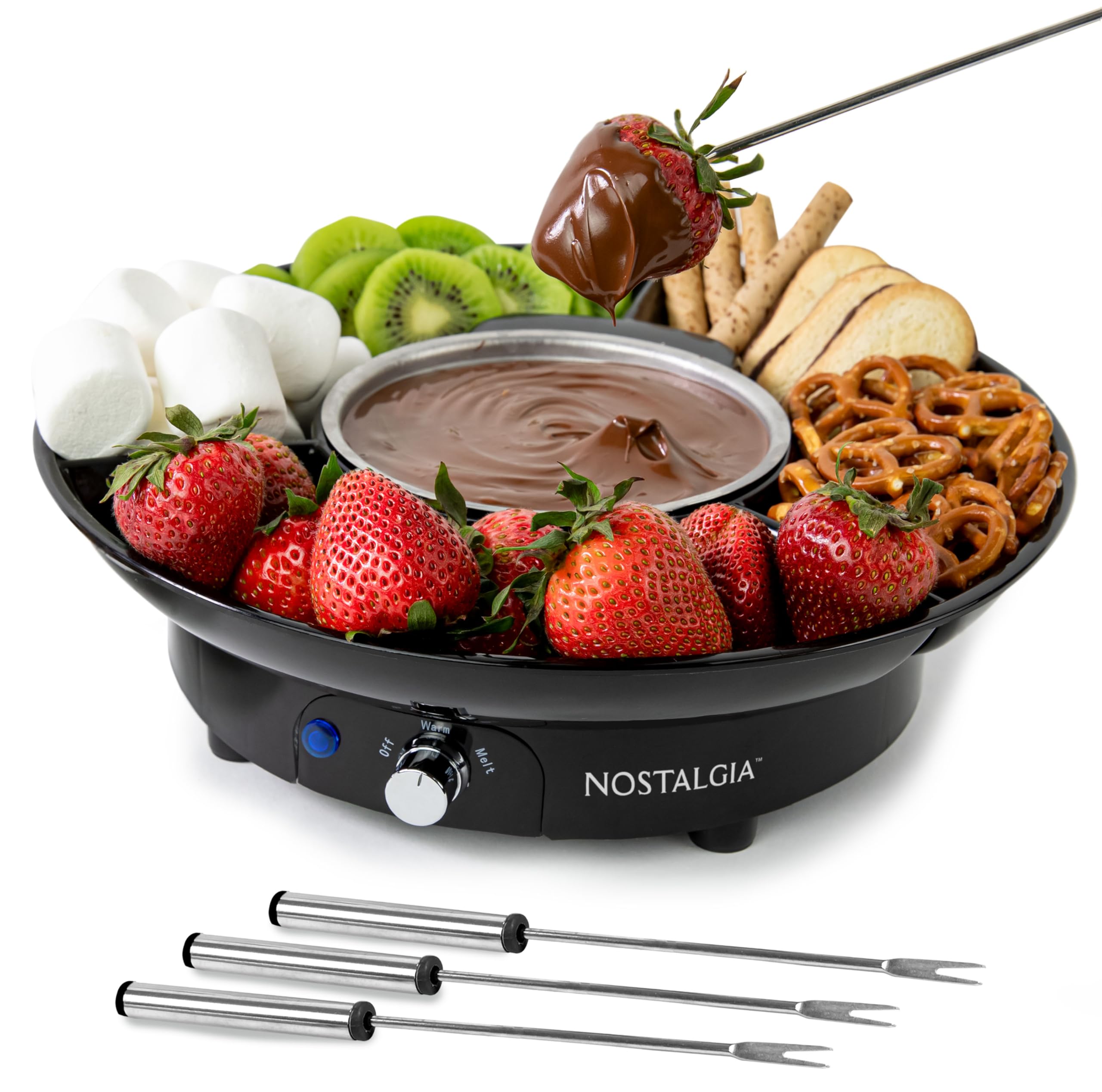 Nostalgia Electric Fondue Party Set – 10 oz Melting Pot, 4 Roasting Forks, & Det