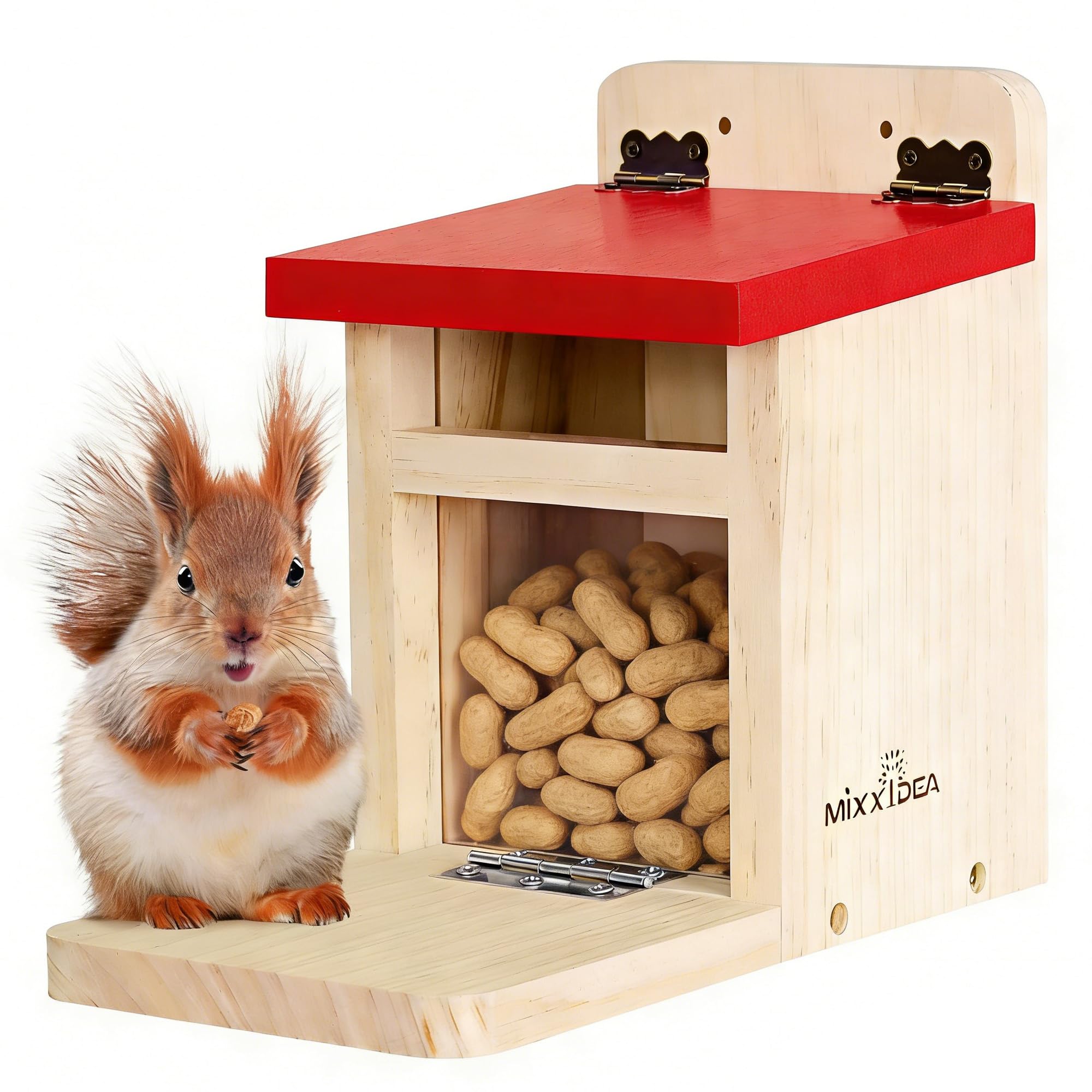 MIXXIDEA Squirrel Feeders for Outside Garden, Wooden Squirrel Feeder Box,Squirre
