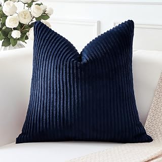 Corduroy Stripe Super Soft Decorative Square Throw Pillow Cases for Sofa Bedroom Car 40x40cm Navy Blue