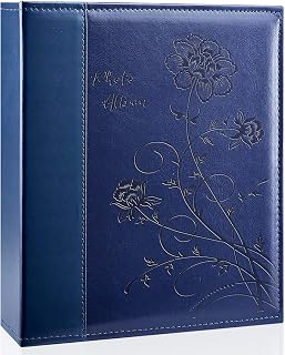 Miaikoe Photo Album 8x10 Clear Pages Pockets Leathe Cover Slip Slide in Photo Album Holds 50 Vertical 8x10 Photos Picture Book for Wedding Family (Blue)