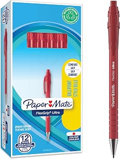 PaperMate Medium Point (1.0 mm) Flexgrip Ultra Retractable Ballpoint Pen, Red, Box of 12
