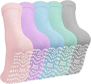 ZAKASA Stopper Socks Women's Non-Slip Socks: ABS Non-Slip Socks Women Without Elastic Waistband Sports Socks with Comfort Waistband 5 Pairs