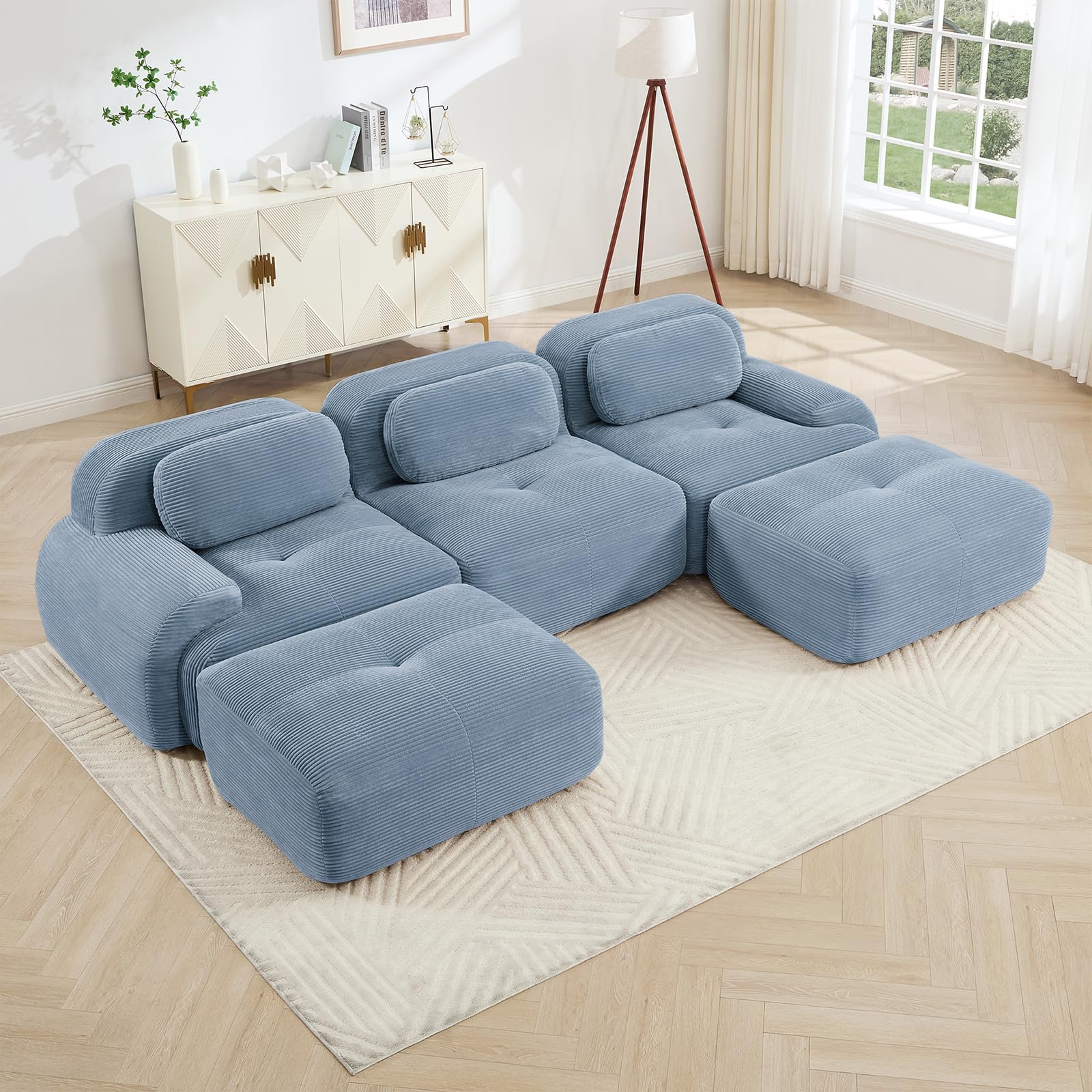 Corduroy Modular Sectional Sofa, Oversized Cloud Couches for Living Room