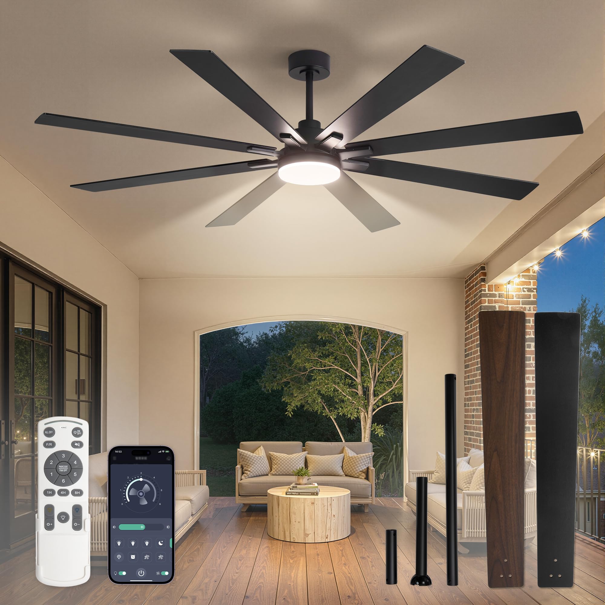Fanbulous 72 Inch Ceiling Fans with Lights DC Motor, Remote & APP Control | Damp