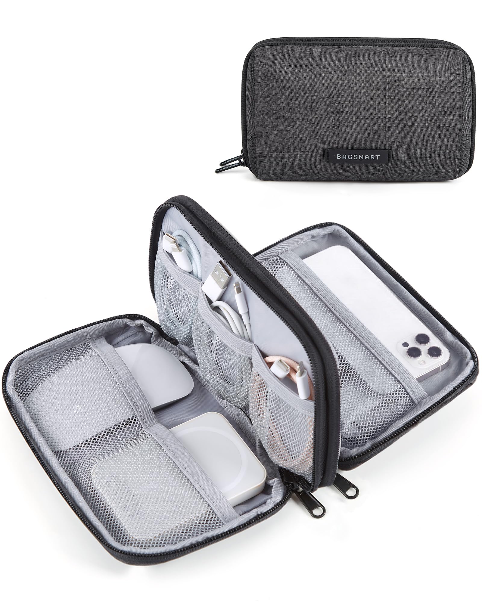 BAGSMART Electronics Travel Organizer for Cords, Zipper Pouch, Black | Travel Es
