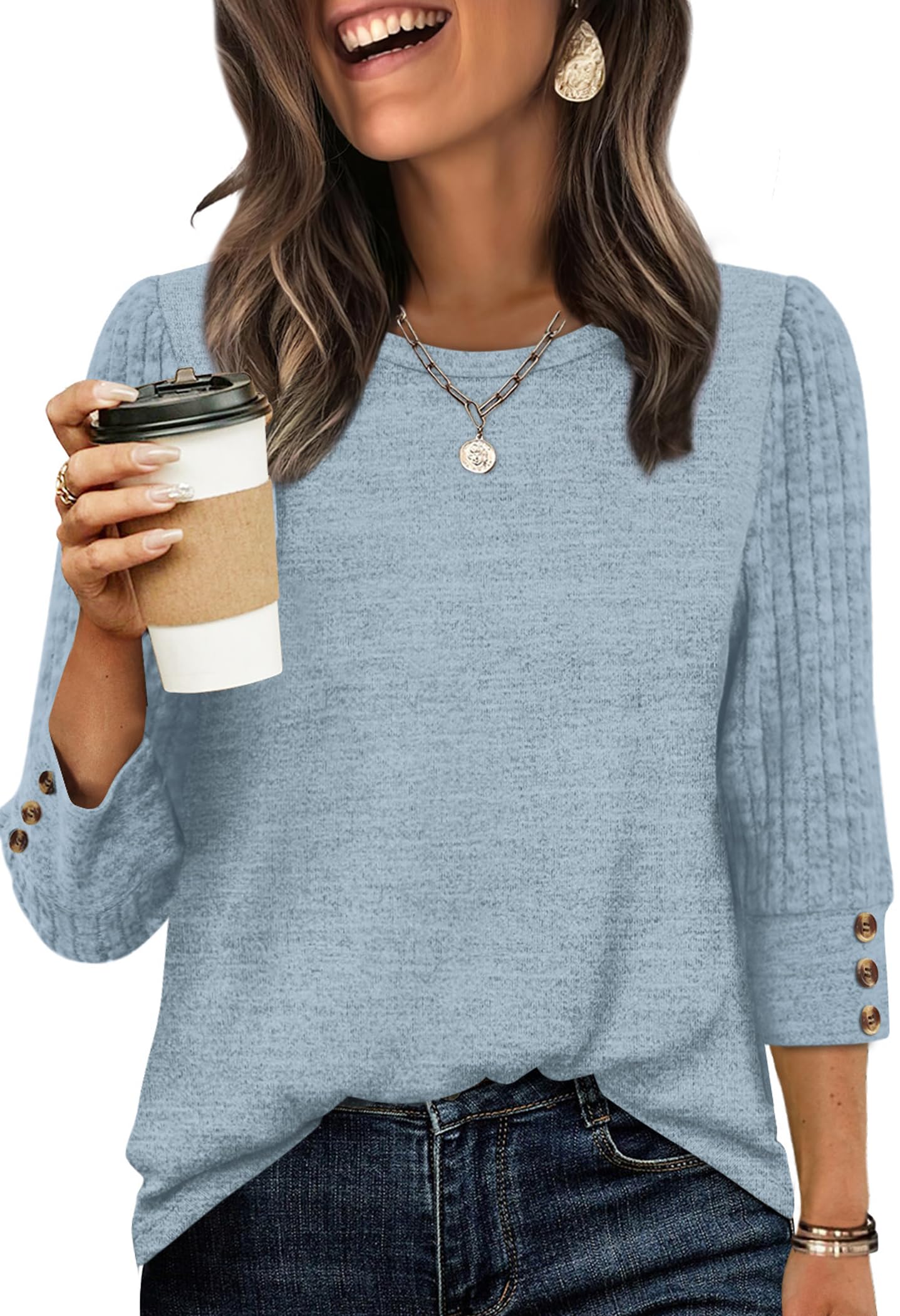 WIHOLL 3/4 Length Sleeve Womens Tops Sweaters Shirts Lightweight Spring Outfits 