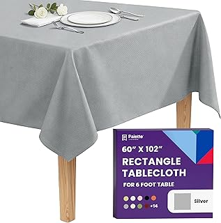 Gee Di Moda Rectangle Tablecloth - 60 x 102 Inch Silver Table Cloth for 6 Foot Rectangle Tables - Heavy Duty Washable Fabric - for Holiday Party, Dinner, Weddings, Baby Shower & Events