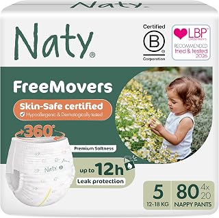 Naty FreeMovers Nappy Pants, Size 5 (12–18 kg), 80 Count