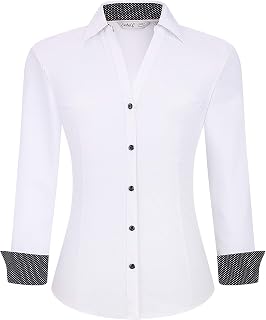 Esabel.C Button Down Shirts for Women Long Sleeve Regular Fit Stretch Cotton