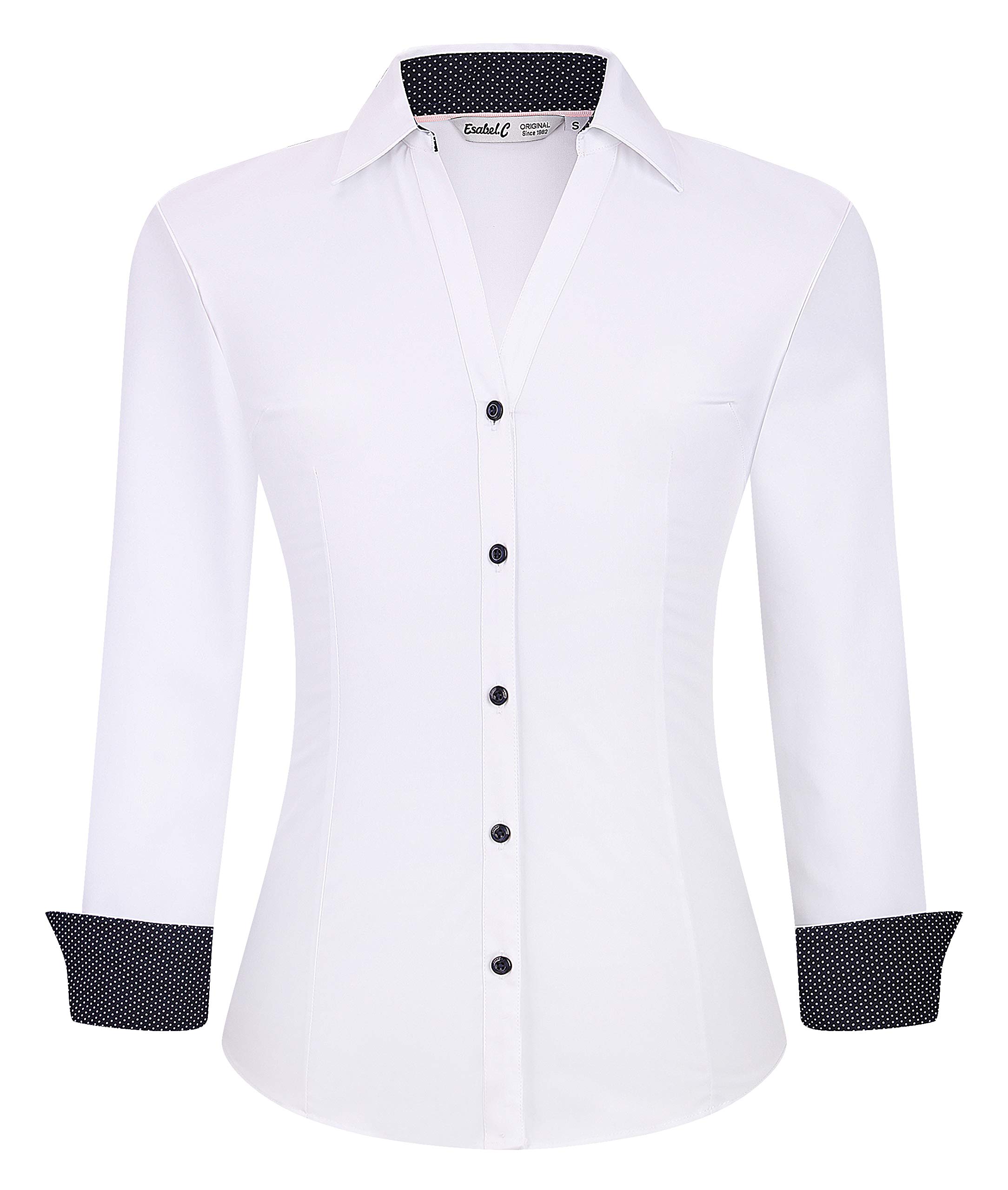 Esabel.C Button Down Shirts for Women Long Sleeve Regular Fit Stretch Cotton