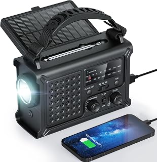Raynic Emergency Radio (Upgraded) – AM/FM Radio, Solar & Hand Crank Powered, 12000mAh Rechargeable Battery, Emergency Phone Charging, 5W Flashlight, SOS for Emergencies, Power Outages & Outdoor Use