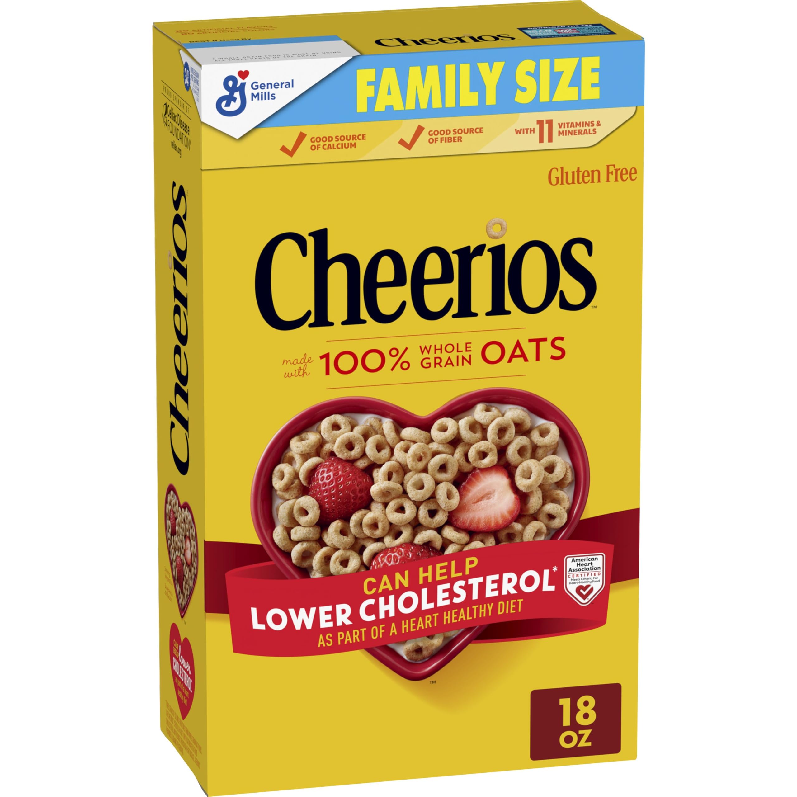Cheerios, Heart Healthy Gluten Free Breakfast Cereal, Family Size, 18 oz | 100% 
