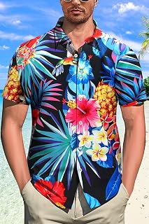 Palm Wave Men's Hawaiian Shirt Short Sleeve Casual Button Down Shirt Summer Tropical Floral Beach Shirt