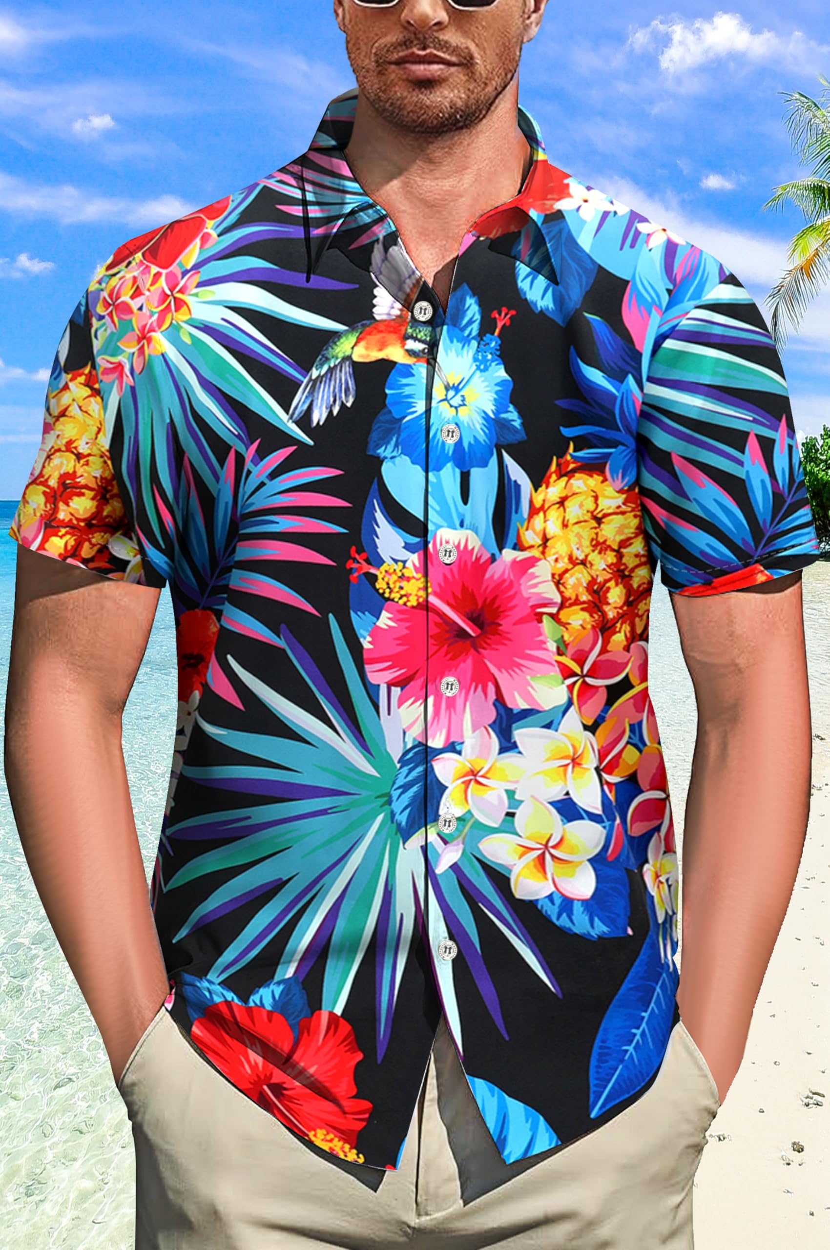 Palm Wave Men's Hawaiian Shirt Short Sleeve Casual Button Down Shirt Summer Trop