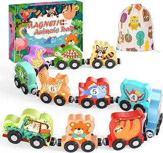 Zeoddler Toys for Toddlers, 11 Magnetic Wooden Animals Train Set, Montessori Toys for Toddlers, Learning Activities, Sensory Toys for Kids, Birthday Gifts for Boys, Girls