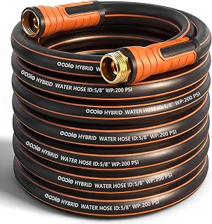 Garden Hose 50 ft x 5/8", Heavy Duty Water Hose, Flexible and Durable, Kink Resistant Lightweight Hybrid Hose, Leakproof Yard Hose with Male to Female Fittings
