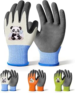 Mr. Panda 3 Pairs Skin-Friendly kids gardening gloves for Age 2-4, Rubber Coated childrens garden gloves, toddler work gloves, XXXS