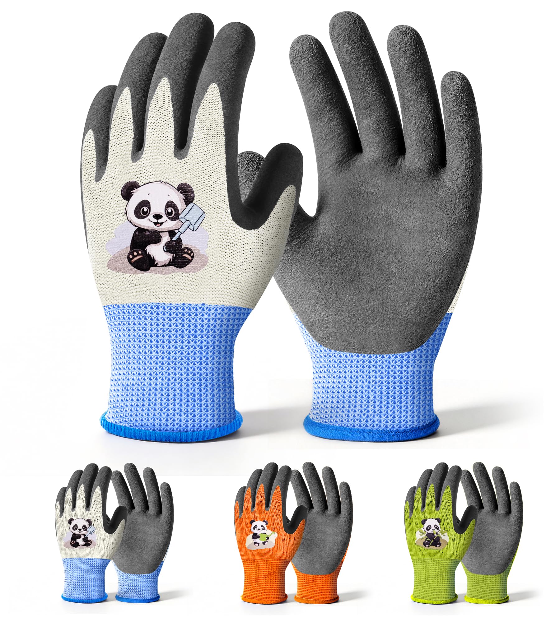 Mr. Panda 3 Pairs Skin-Friendly kids gardening gloves for Age 2-4, Rubber Coated