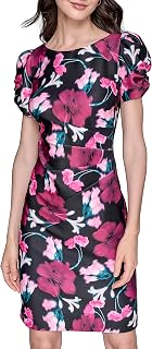 Karl Lagerfeld Paris Women's Short Ruched Sleeve Jewel Neck Sheath Mini Dress Casual Dress