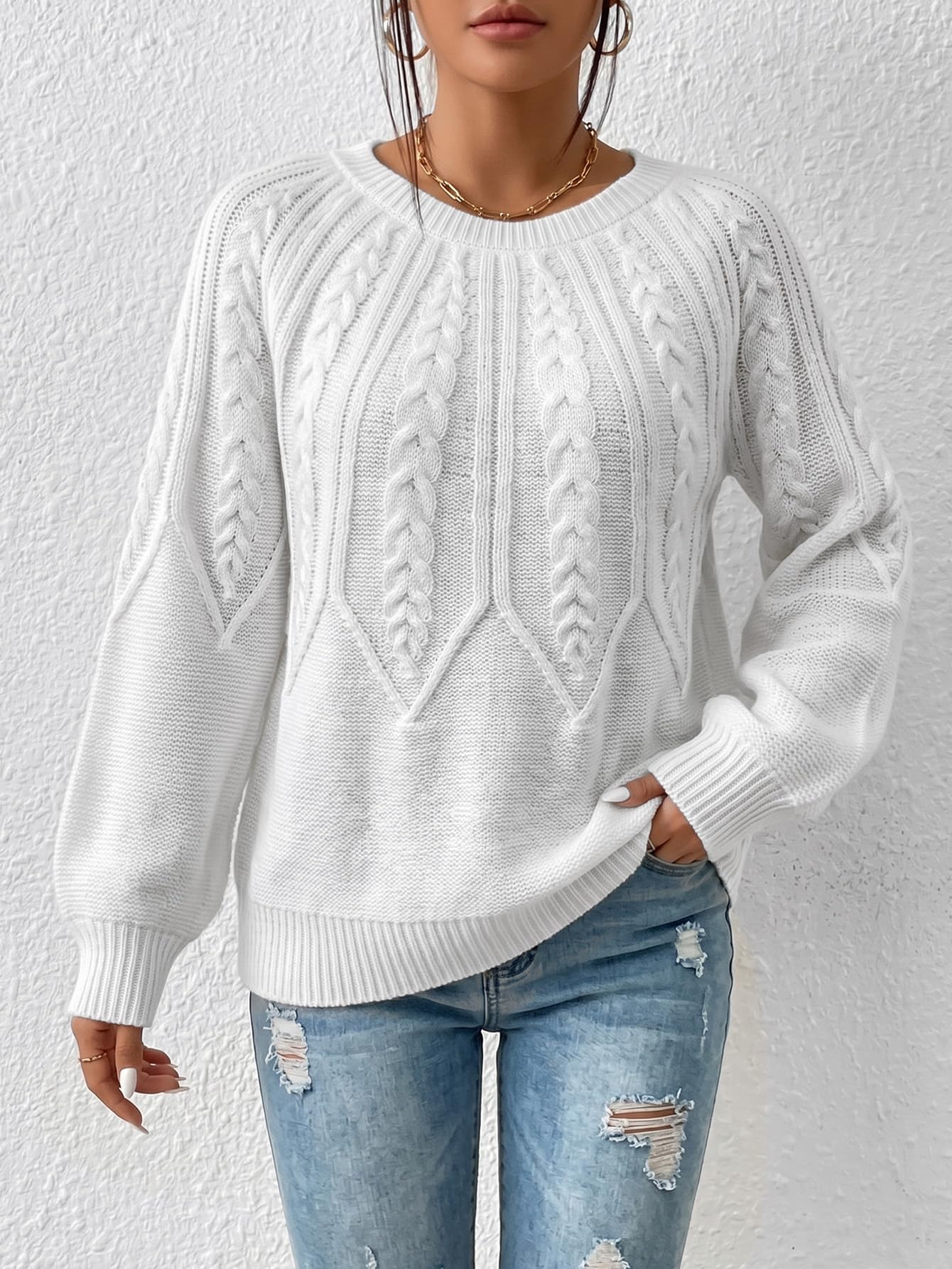 Women's Long Sleeve Crew Neck Denim Knitted Jumper