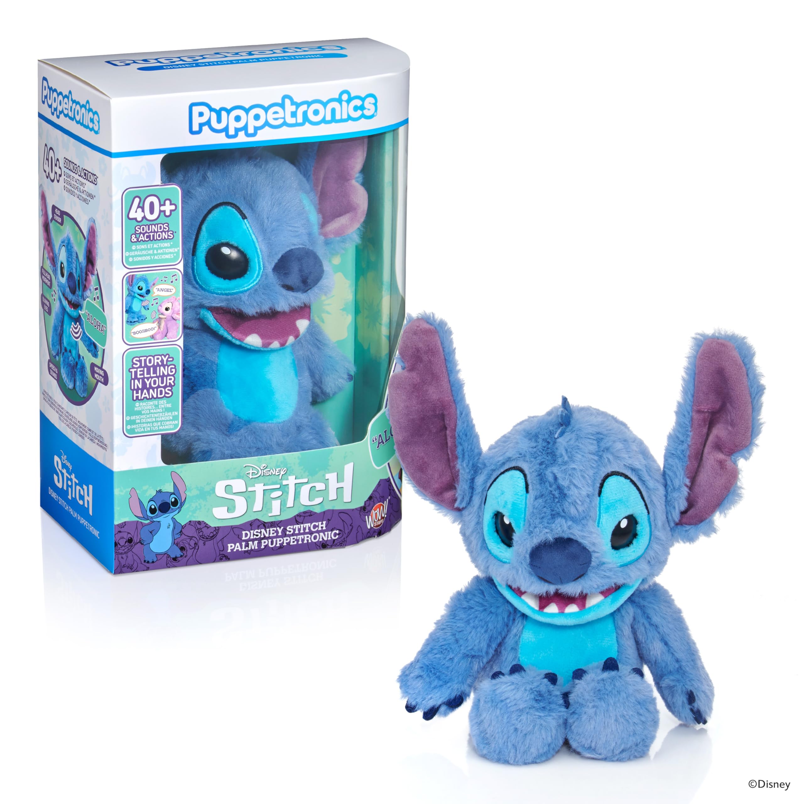 WOW! STUFF Disney Stitch Palm Puppetronic Feature Plush, Interactive Soft Toy, T