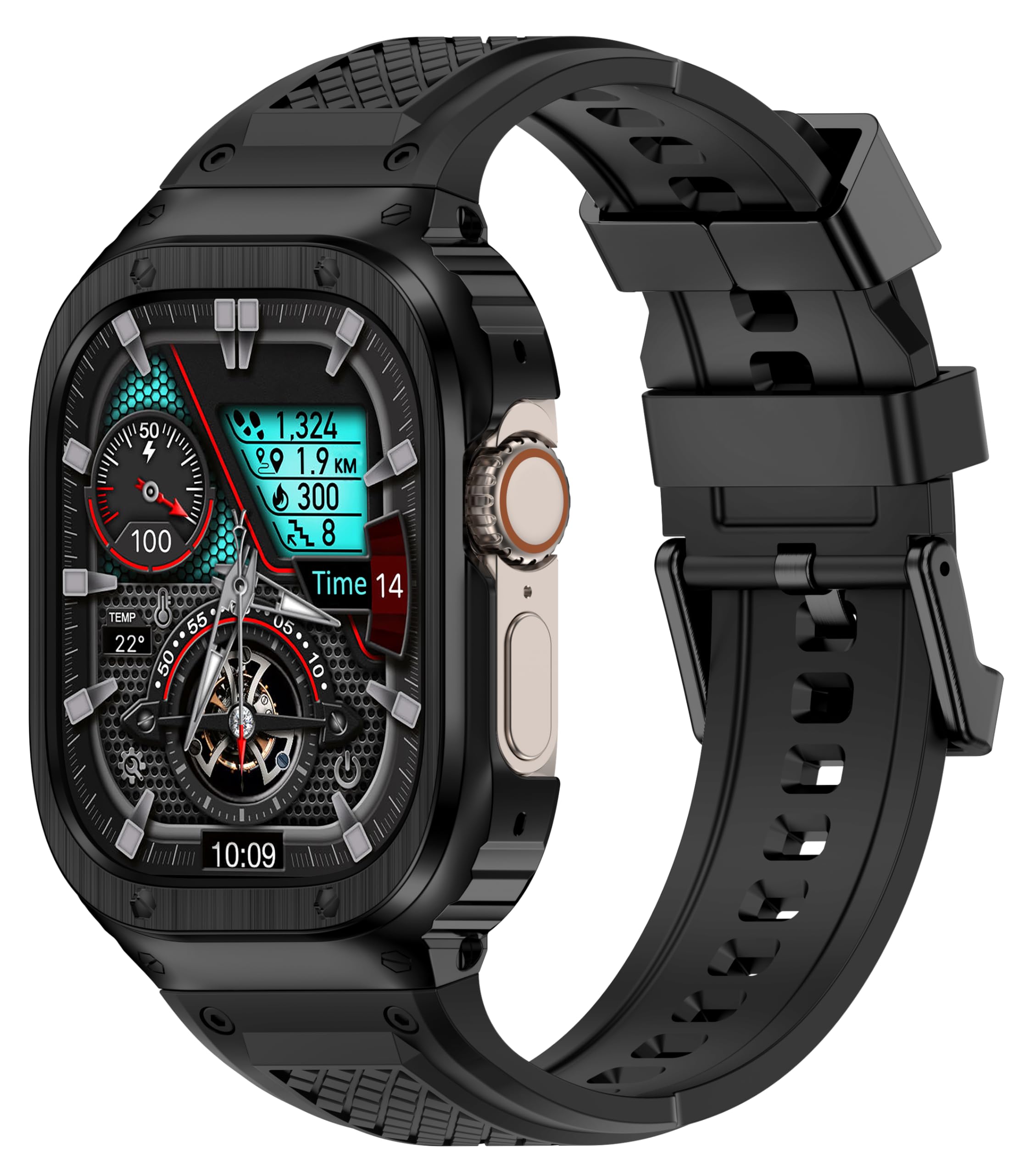 Black Band & Black Case for Apple Watch Ultra 4 3 2 1 49mm,Men Women