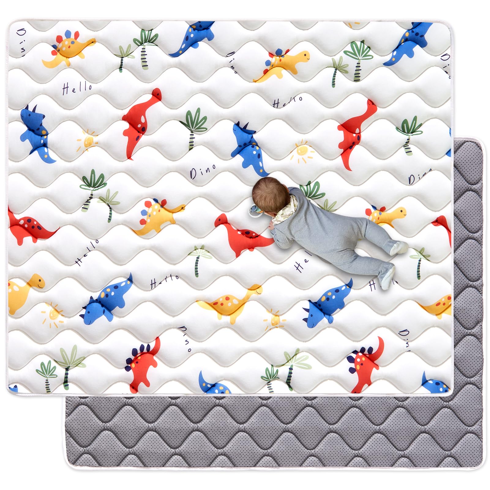 50" x 50" Foldable Baby Play Mat, Odorless Premium Foam Microfiber Flo