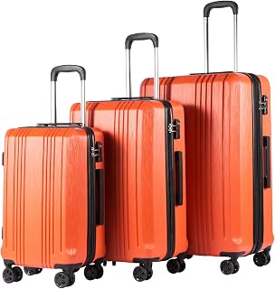 Coolife Luggage Expandable Suitcase PC+ABS with TSA Lock Spinner 20in24in28in (Orange, 3 Piece Set)