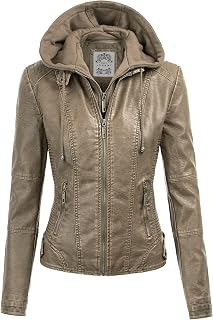 Made By Johnny Faux Leather Jacket Women Motorcycle Coat for Biker with Removable Hood