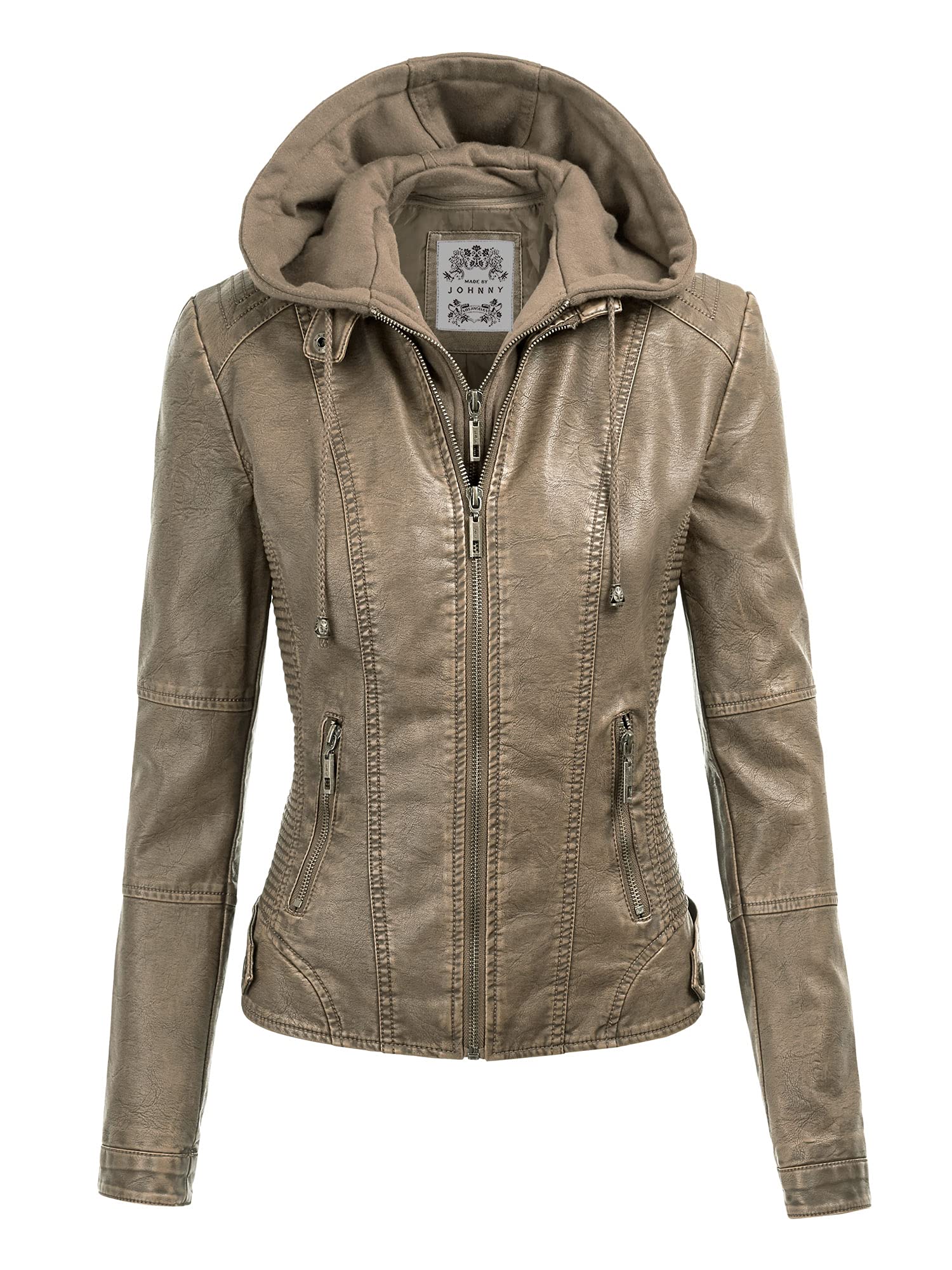 Made By Johnny Faux Leather Jacket Women Motorcycle Coat for Biker with Removabl