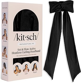 Kitsch Set &amp; Flow Active Heatless Curling Headband For Women - Black, 1pc | Achieves Heatless Curls Overnight, No Heat Damage – Heatless Curlers with Flexible Fit – Great During Gym Sessions, Travel