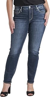 Silver Jeans Co. Women's Plus Size Suki Mid Rise Curvy Fit Straight Leg Jeans, Dark Wash Edb359, 20 Plus Tall