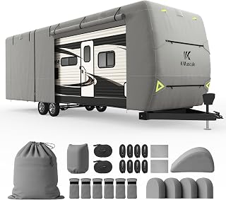 K-Musculo RV Cover, 18-20 FT Heavy Duty Travel Trailer Cover with 8 Layers Corner, Windproof and Waterproof Camper Cover with 4 Tire Cover & Tongue Jack Cover