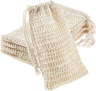 BBTO 5 Pieces Soap Saver Bag Cotton Linen Exfoliating Soap Pouch for Foaming and Drying, Shower, Scrubber (18 x 10 cm, Beige)