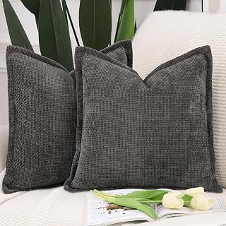 Madizz Patterned Chenille Plush Cushion Cover Set of 2 Soft Short Chenille Plush Velvet Decorative Pillowcase Luxury Style Cushion Case for Sofa Bedroom 40*40cm Dark Taupe