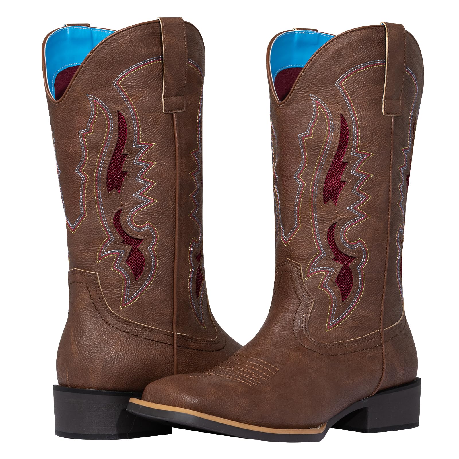 J‘s.o.l.e Women's Cowboy Boots – Mid Calf Square Toe Pull-On Womens Western Boot