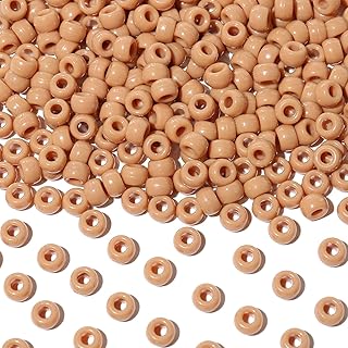 Richbunnys 1000Pcs Multi-Colored Plastic Pony Beads Bulk for Craft,6 * 9mm Assorted Colors Hair Beads Black, red,Blue, White for Bracelets Making,Kandi Charms（Khaki）