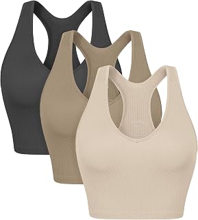 ODODOS 3-Pack Seamless Racerback Crop Tank for Women Ribbed Knit Soft Crop Tops